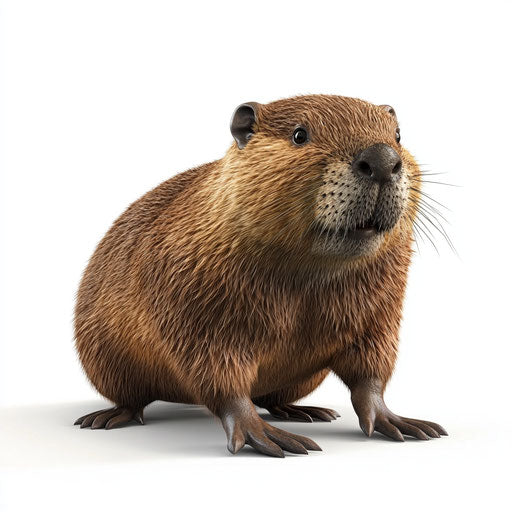 3D beaver with flat white background, isolated clipart