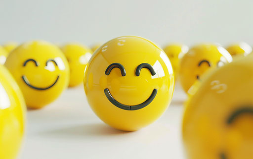 Smiling yellow emoticon on white background