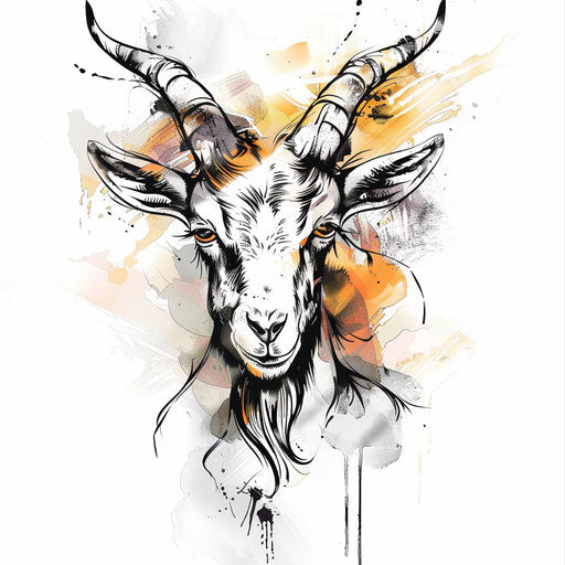 Goat tattoo artistry on white background