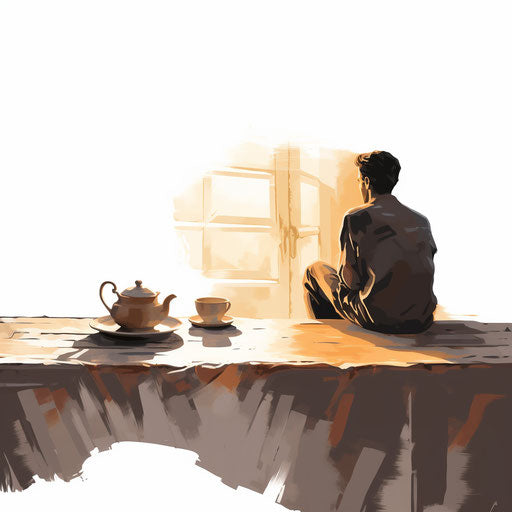 Morning illustration in the style of Chiaroscuro Art, on white background