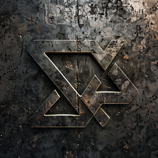 Industrial logo with metallic textures and rugged background