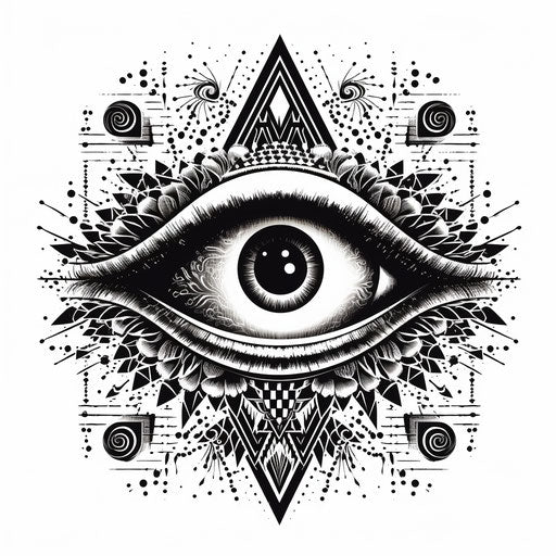 All-seeing eye in black and white inspired by geometry