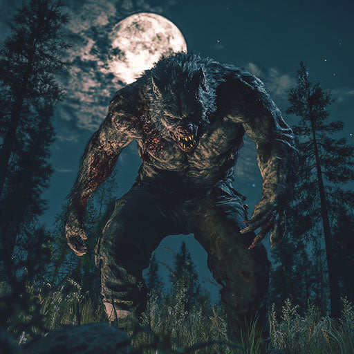 Werewolf transforming under a moonlit sky