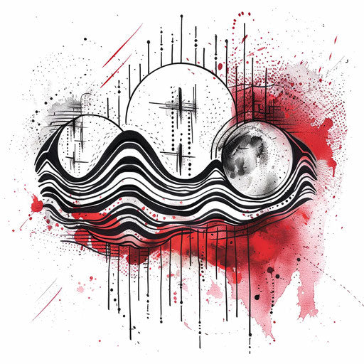 Dynamic flat tattoo sketch of a mysterious wave pattern with electric pulses