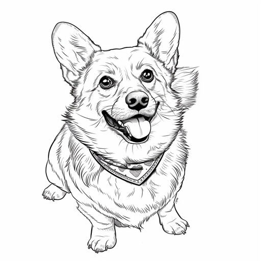 A corgi ready for adventure with a bandana. Coloring book page