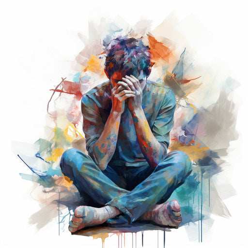 Mental health illustration in oil painting style on white background