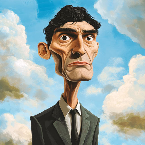 Humorous caricature of a Franz Kafka clipart with human characteristics