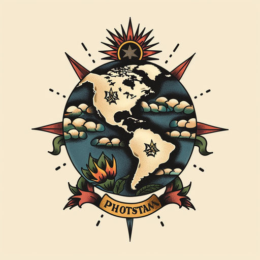 Earth tattoo in traditional folk art style