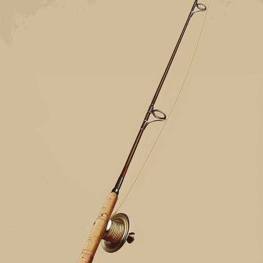 Realistic fishing rod illustration on flat olive background