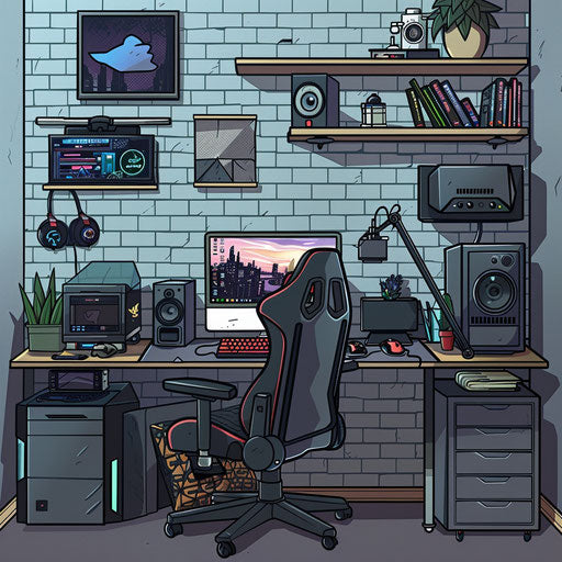 Decor and equipment for a professional gamer's streaming setup