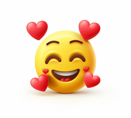 Yellow smiley face with red hearts, love theme