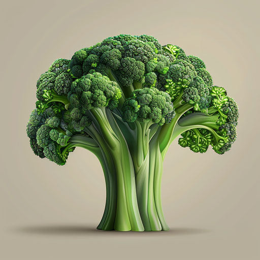 Broccoli illustration with flat random background and realistic metallic sheen