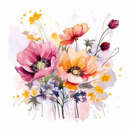 Flower border clipart in the style of Oil painting, on a white background