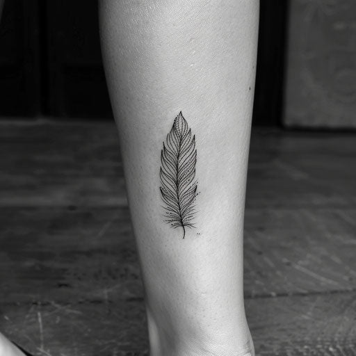Small feather tattoo, in the style of Ami James