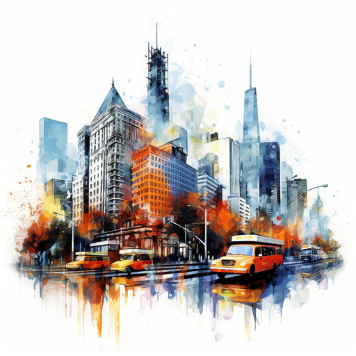 Urban illustration oil painting style, white background