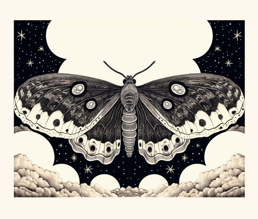 Energy moth black and white, isolated vector illustration