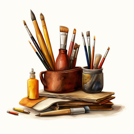 Stationery clipart in the style of Oil painting, on white background