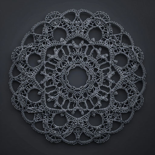 Realistic crochet illustration on dark charcoal background