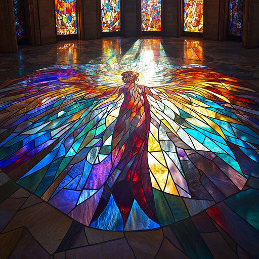 Stained glass of a heralding angel in a church