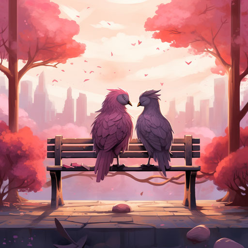 The two lovebirds sitting in silence on a bench with park backdrop