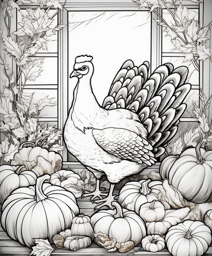 Thanksgiving coloring pages, whimsical folk-inspired art