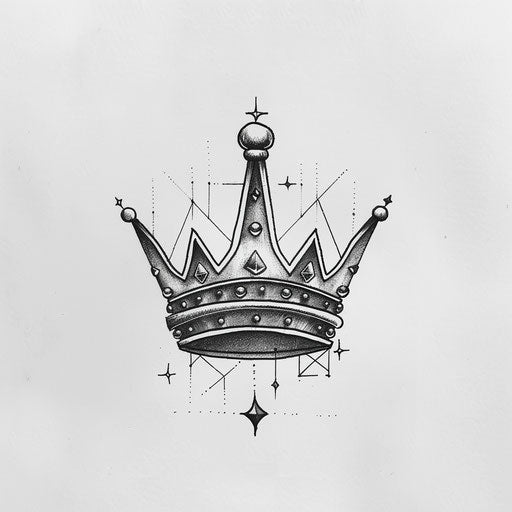 Minimalist king crown tattoo design in fine line black ink