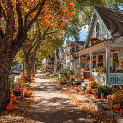 Charming Halloween Decorations on a Vibrant Street