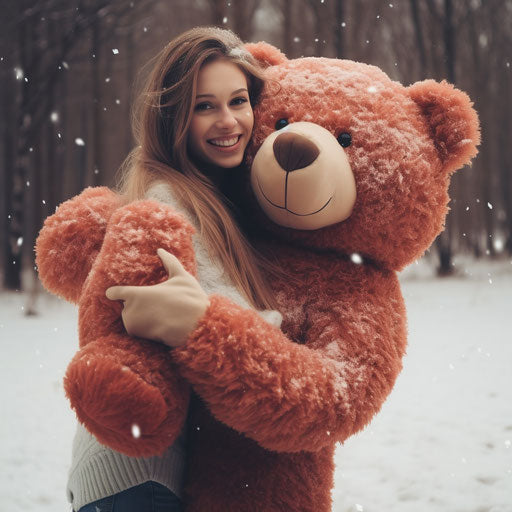The breathtaking beauty of the giant white teddy bear in the snow
