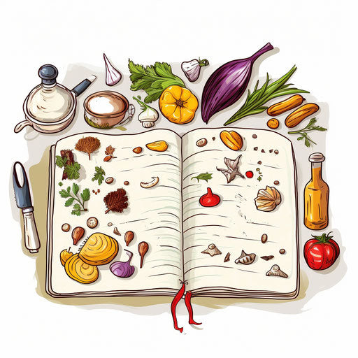 Recipe drawing in the Minimalist style, on white background