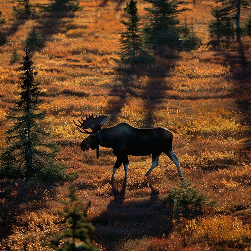 A moose casting a long shadow in the early morning light