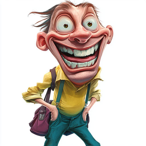 Humorous caricature of a human body with exaggerated characteristics, cartoon style