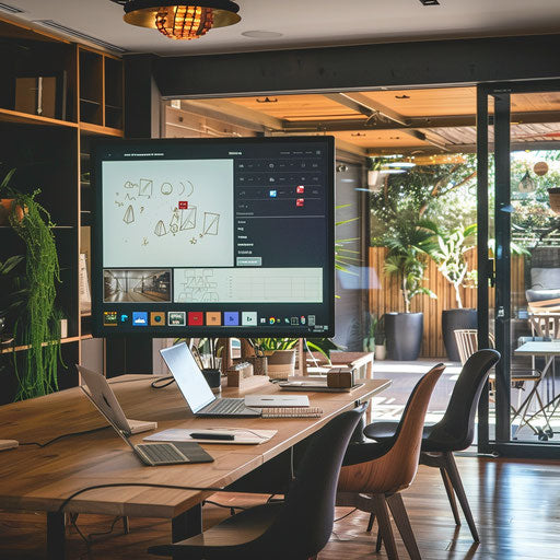 Home office with interactive smart board for presentations