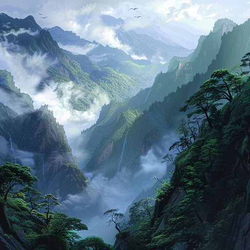 The Japanese Alps with mist and fog in the valley