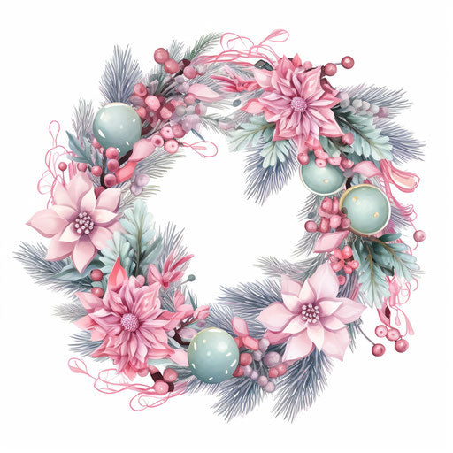 Christmas wreath clipart in the style of Pastel Colors Art