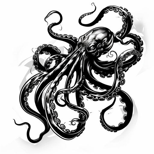 Kraken tattoo design with swirling tentacles in black and grey