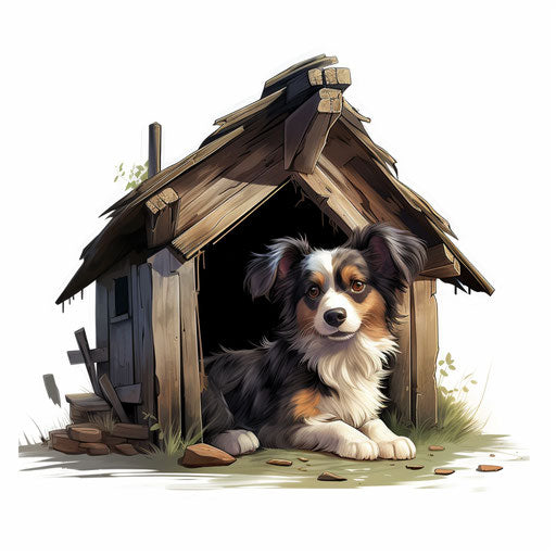 Dog house illustration in the style of Chiaroscuro Art