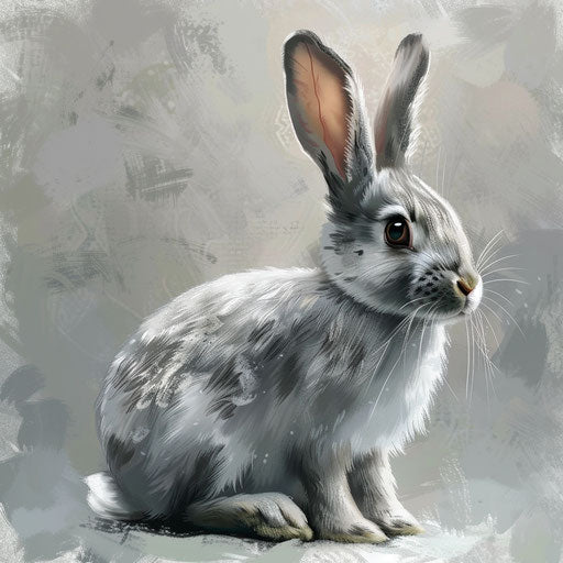 Realistic shiny bunny on flat metallic silver background