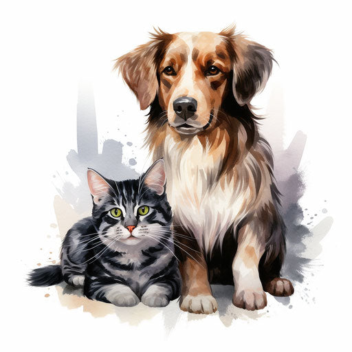 Dog and cat in the style of Oil painting