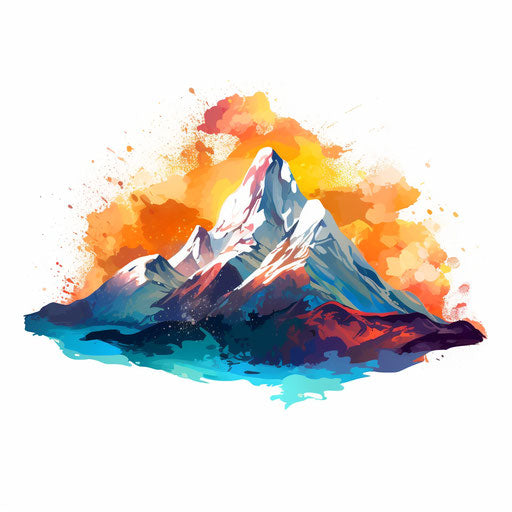 Mountain silhouette png in the style of Impressionistic Art, on a white background