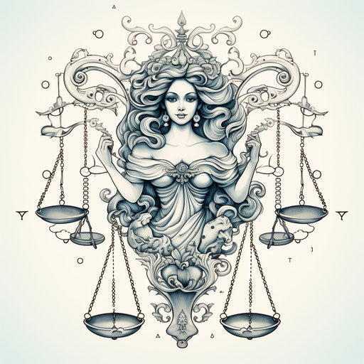 Zodiac scales tattoo design illustration, Qajar art style