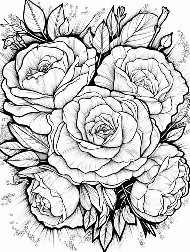Coloring page of black and white roses in tender nature depiction