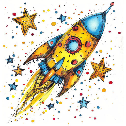 Cartoon spaceship flying through the stars