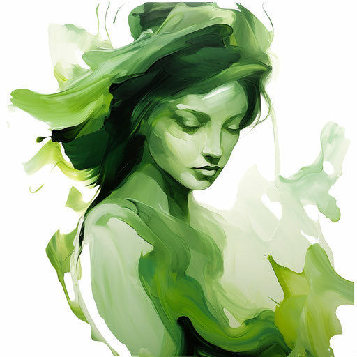 Green clipart in the style of an oil painting, on a white background