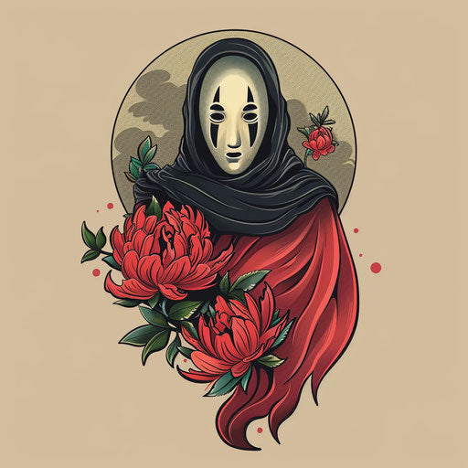 Flat tattoo sketch of No-Face from Spirited Away