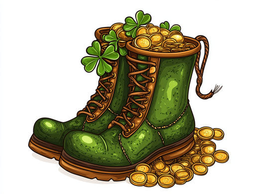 Clover and gold coins on St. Patrick's Day