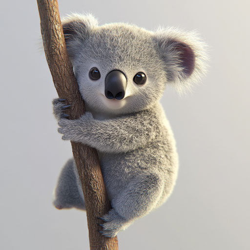 3D koala in photo realistic style on flat white background