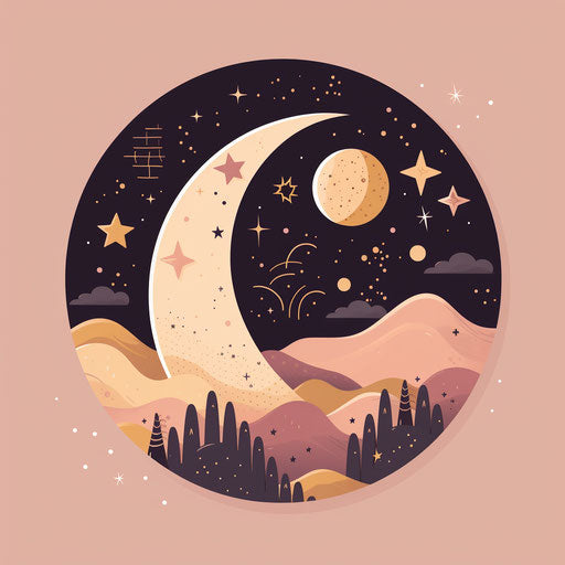 Moon and stars in a stylised design
