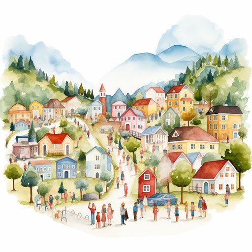 Community clipart in the style of oil painting on white background