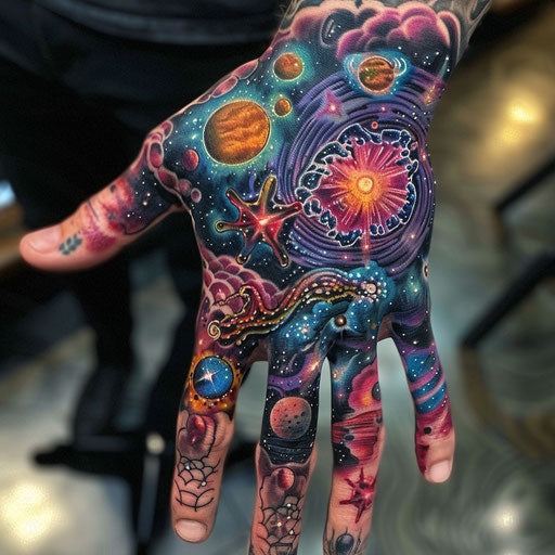Cosmic hand tattoo
