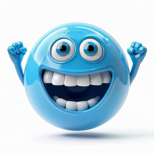 Cheerful face in blue material on white background